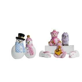 (6 Pcs) Herend Purple Fishnet Porcelain Figurines