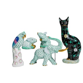 (5 Pcs) Herend Green Fishnet Porcelain Figurines