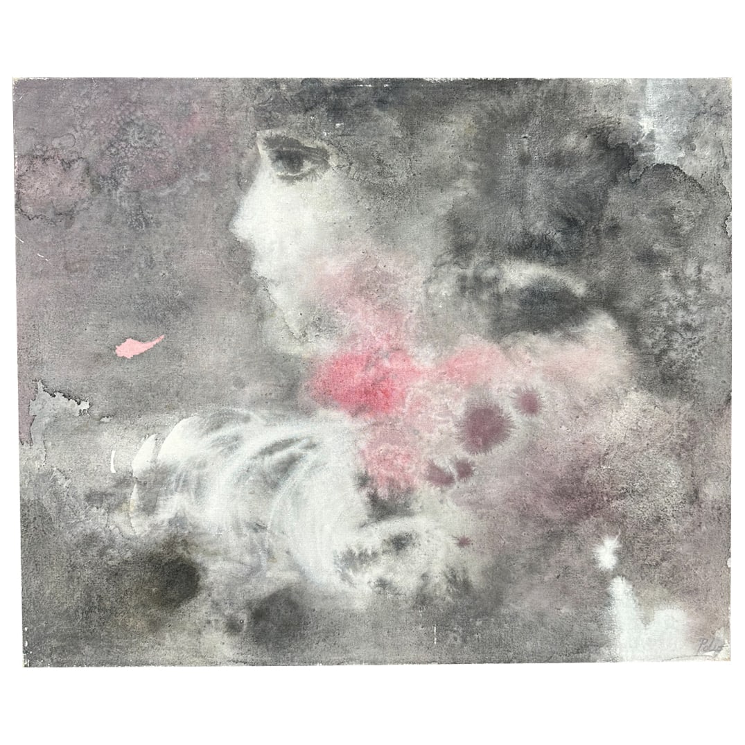 Ex Christies Hector Poleo (Venezuelan) Oil on Canvas"La Rose" Painting: Ex Christies Hector Poleo (Venezuelan) Oil on Canvas"La Rose" Painting1966, South AmericaHector Poleo oil on canvas painting, titled: 'La Rose' depicting an abstract figural scene in shades of grey, s