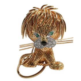 Van Cleef & Arpels Lion Ebouriffe 18k Gold and Diamond Brooch