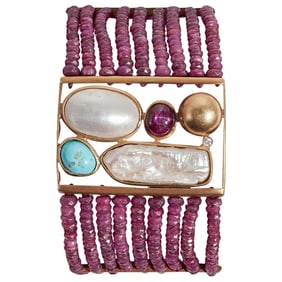 Miriam Mamber 18k Gold, Ruby and Precious Stone Beaded Bracelet