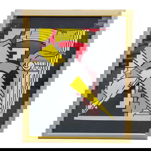 Roy Lichtenstein “Arrow & Column?? Colored Lithograph: Roy Lichtenstein “Arrow & Column&rdquo; Colored Lithograph1967, USARoy Lichtenstein “Arrow & Column&rdquo; colored lithograph on paper. Signed in pencil on the lower right. bottom corner. This is