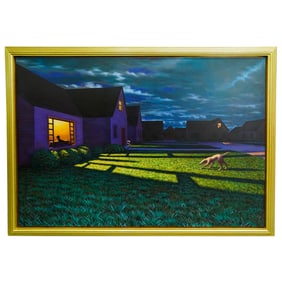 Leonard Koscianski (American, B. 1952) "Suburbia" Oil On Canvas