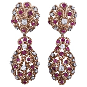 18K Gold, Ruby, and Diamond Adjustable Earrings