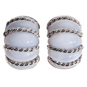 Seaman Schepps 18k White Gold & Blue Chalcedony Clip-On Earrings