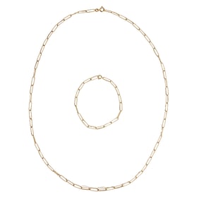 UnoAErre 14k Gold Paperclip Chain Necklace & Bracelet Set