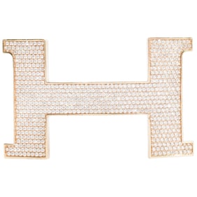 Hermes Style 18k Gold and 16ct Diamond Belt Buckle