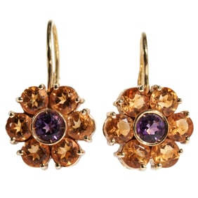 Pasquale Bruni 18k Gold, Citrine, and Amethyst Flower Earrings