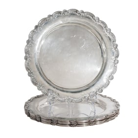 (6 Pc) Portuguese Silver Dinner Plates