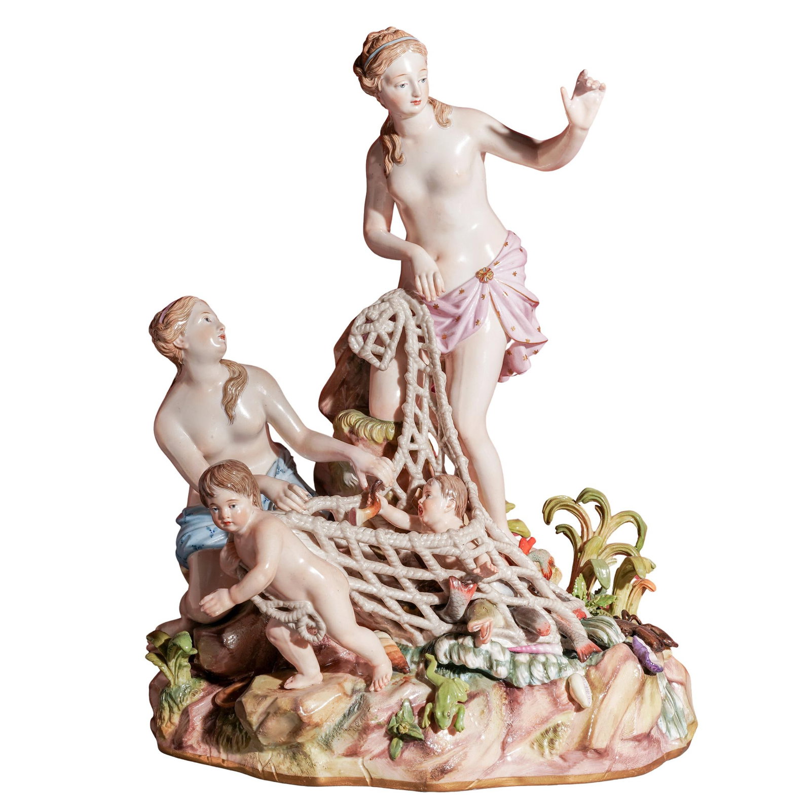 Antique Meissen "The Capture of Tritons" Porcelain Group Figure: Antique Meissen "The Capture of Tritons" Porcelain Group FigureLate 19th - Early 20th Century, GermanyAntique Meissen porcelain large group figural sculpture, titled 'Der Tritonenfang' ("The Capture o