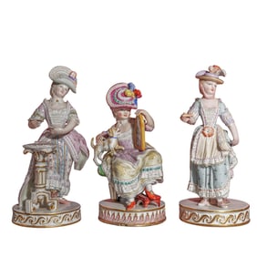 (3 Pc) Late 19th Cent. Meissen Porcelain Ladies Figures Grouping