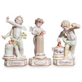 (3 Pc) Late 19th Cent. Meissen Porcelain Cupid Putti Cherub Figurines Grouping
