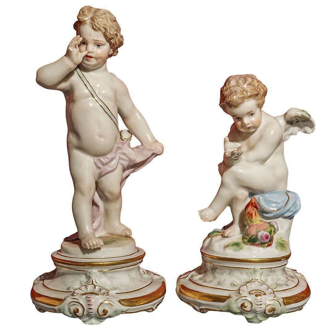 (2 Pc) 19th Cent. Meissen Porcelain Cupid Figurines (1 of 8)