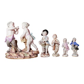 (5 Pc) Late 19th Cent. German Meissen & KPM Porcelain Figurines Grouping