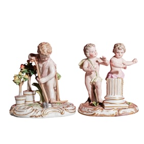 (2 Pc) Pair Of Antique Meissen Porcelain Figures