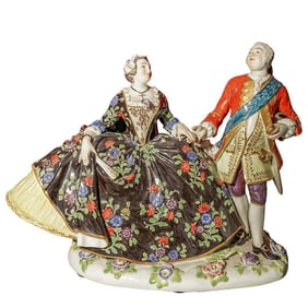 Antique Meissen Porcelain "The Polish Hand Kiss" Crinoline Figure Group
