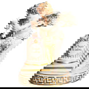 Late 19th Cent. Meissen "Je Mets Le Calme" Porcelain Figurine: Late 19th Cent. Meissen "Je Mets Le Calme" Porcelain FigurineLate 19th Cent., GermanyLate 19th Century Meissen "Je Mets Le Calme" Porcelain Figurine. Depicting a putto making an offering, above flamin