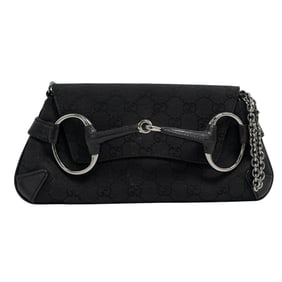 Gucci Monogram Horsebit Chain Clutch Black