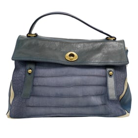 Yves Saint Laurent Calfskin Nubuck Crocodile Embossed Large Muse Two Blue