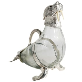 Silver Plated & Clear Glass 'Walrus" Wine Decanter
