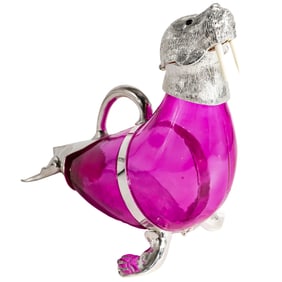 Silver Plated & Magenta Glass 'Walrus" Wine Decanter
