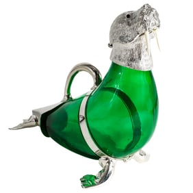 Silver Plated & Emerald Green Glass 'Walrus" Wine Decanter