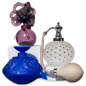 (3 Pcs) Lalique Crystal Perfume Bottle Grouping