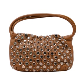 Sonia Rykiel Brown Leather Crystal Embellished Shoulder Bag