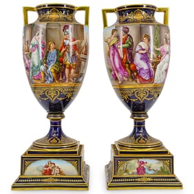 Pair Of Sevres Style Porcelain Urn