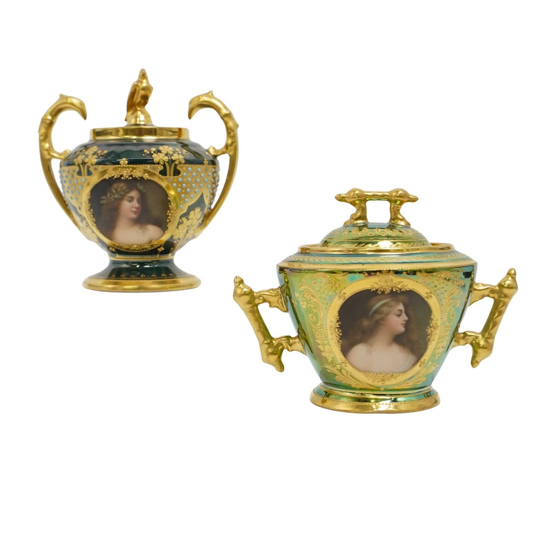 Pair of Royal Vienna Jeweled Porcelain Portrait Jars (1 of 6)
