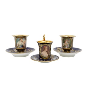(6 pcs) Royal Vienna Jeweled Portrait Cups & Saucers