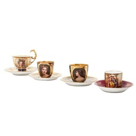 (8 pcs) Royal Vienna Porcelain Portraiture Cups and Saucers