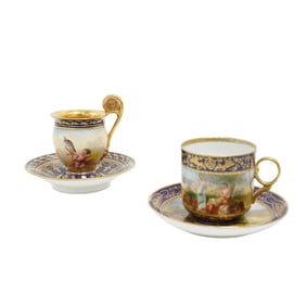 (4 pcs) Signed Royal Vienna Porcelain Portrait Cups and Saucers