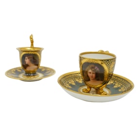 (4 pcs) Royal Vienna Portraiture Porcelain Cups & Saucers