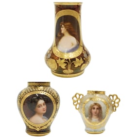 (3 pcs) Signed Royal Vienna Porcelain Portraiture Vases