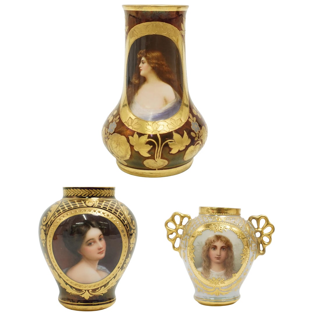 (3 pcs) Signed Royal Vienna Porcelain Portraiture Vases (1 of 6)