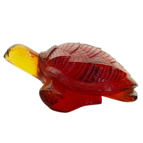 Lalique Amber Crystal Oversize Turtle Sculpture