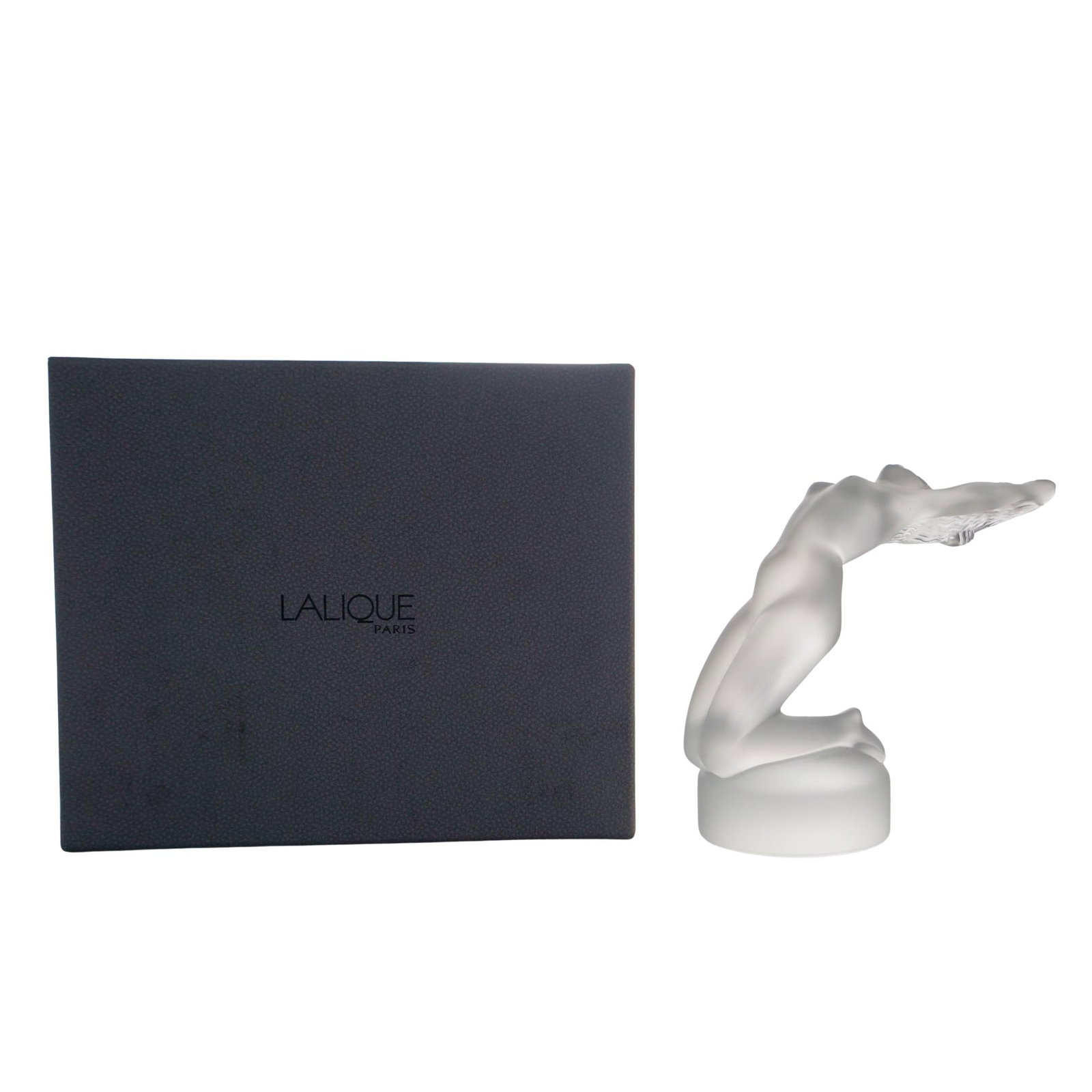 Lalique 'Chrysis' Frosted Crystal Figurine Paperweight: Lalique 'Chrysis' Frosted Crystal Figurine Paperweight 20th Century, France Lalique 'Chrysis' frosted clear crystal figurine paperweight depicting a female nude kneeling figure in characteristic hood-