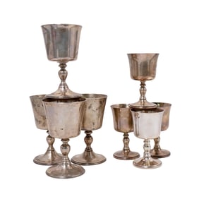 (8 pcs) English Sterling Silver Chalice Set