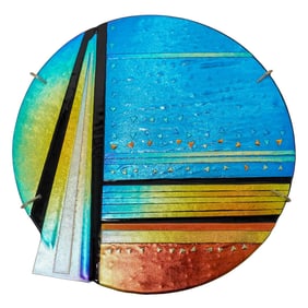 Signed Abstract Dichroic Art Glass Panel