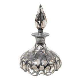 Steuben Art Nouveau Fine Sterling Overlay Perfume Bottle