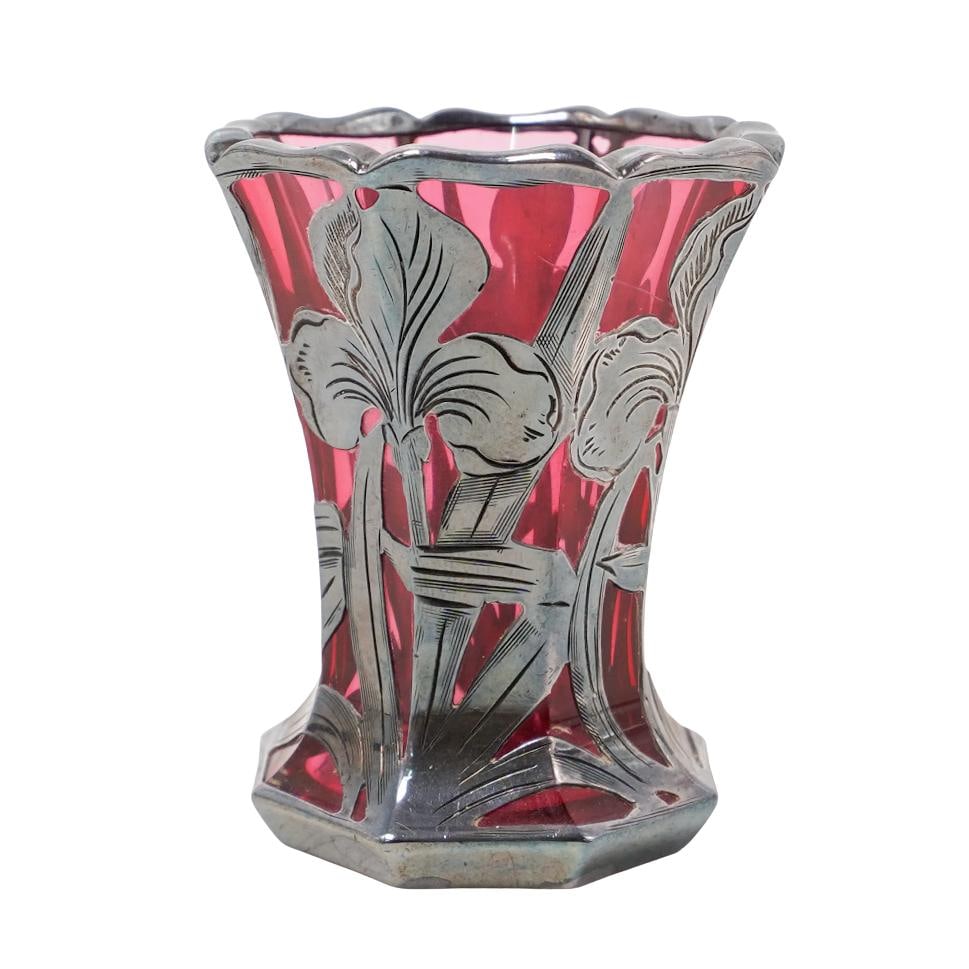Steuben Sterling Silver Overlay Selenium Red Glass Vase (1 of 6)