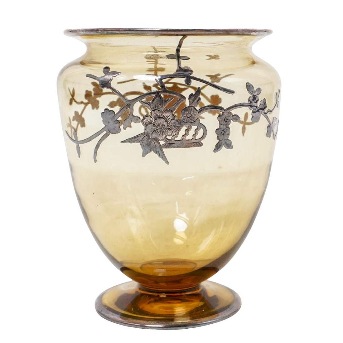 Steuben Glass Vase W/ Sterling Silver Overlay Motifs (1 of 5)