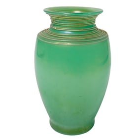 Carder Steuben Green Jade Reeding Iridized Glass Vase