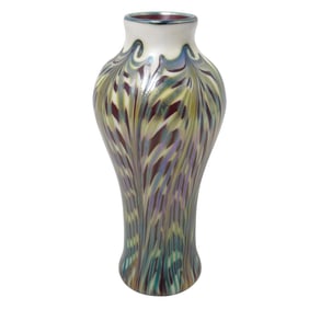 Orient & Flume Art Glass Vase W/ Iridescent Designs