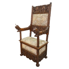 Renaissance Revival Carved Lion Throne