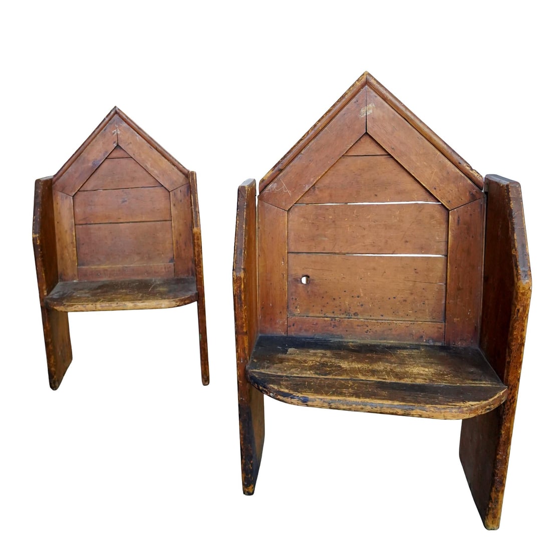 Pair of Antique Architectural Church Pew Chairs (1 of 9)
