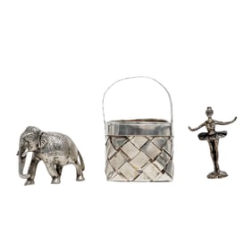 (3 Pc) Cartier Sterling Silver Basket & Silver Figurines