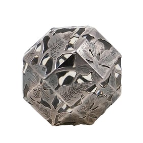 Art Nouveau Silver Overlay Faceted Glass Paperweight