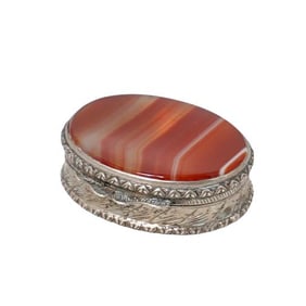 Italian Sterling Silver & Agate Oval Pill Box